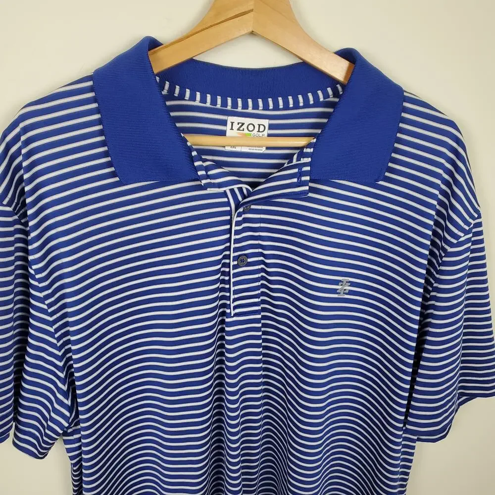IZOD POLO GOLF SHIRT MEN'S SIZE XXL LOGO STRIPED BLUE WHITE SHORT SLEEVES CASUAL - Picture 7 of 15